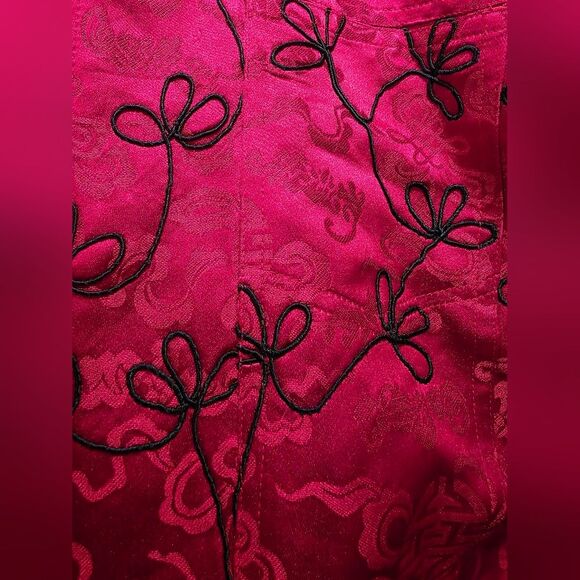 Silk Red Black Enbroidered Jacket Womens Full Zip Asian Inspired Chicos 0 Vtg - Picture 9 of 9